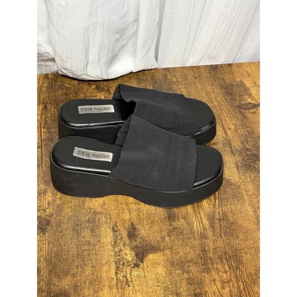 Steve Madden Sz 38 (7.5) Black Slinky 30 Slide Sandals 90s Y2K Chunky Platform - Picture 1 of 10